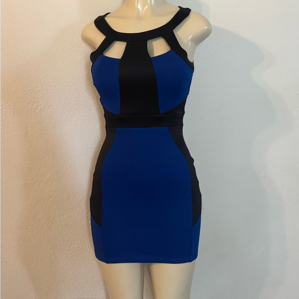 Elegant Blue and Black Cutout Dress